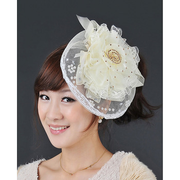 Elegant Ivory Tulle Lace Fascinators with Beads for Brides