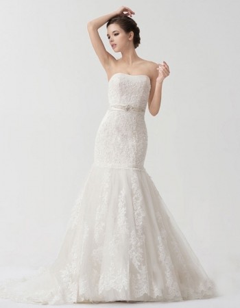 Affordable Strapless Court Train Mermaid/ Trumpet Wedding Dresses