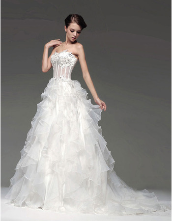 Discount A-Line Sweetheart Court Train Ruffle Wedding Dresses