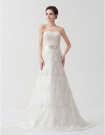 Designer A-Line Strapless Court Train Wedding Dresses