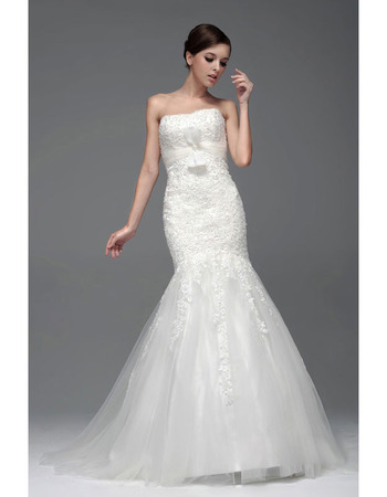 Winter Mermaid/ Trumpet Strapless Chapel Train Wedding Dresses