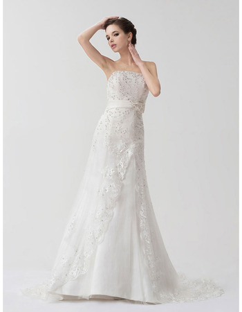 Affordable Elegant A-Line Strapless Court Train Wedding Dresses