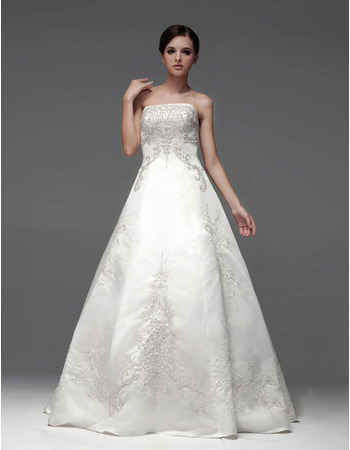 Inexpensive A-Line Strapless Sleeveless Floor Length Wedding Dresses