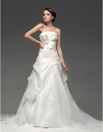 Winter A-Line Strapless Court Train Wedding Dresses