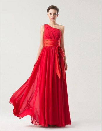 Winter One Shoulder Floor Length Chiffon Bridesmaid Dresses