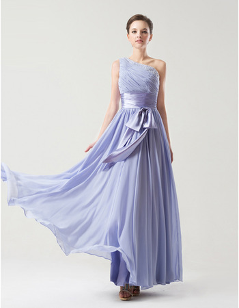 Inexpensive One Shoulder Ankle Length Chiffon Bridesmaid Dresses