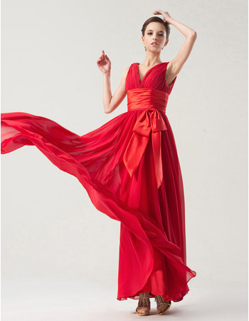 Sexy Empire V-Neck Floor Length Chiffon Bridesmaid Dresses