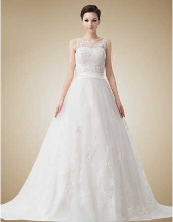 Affordable Vintage A-Line Court Train Organza Wedding Dresses