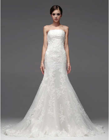 Stylish Mermaid/ Trumpet Strapless Chapel Train Wedding Dresses for Brides