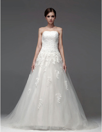 Winter Elegant A-Line Strapless Chapel Train Wedding Dresses