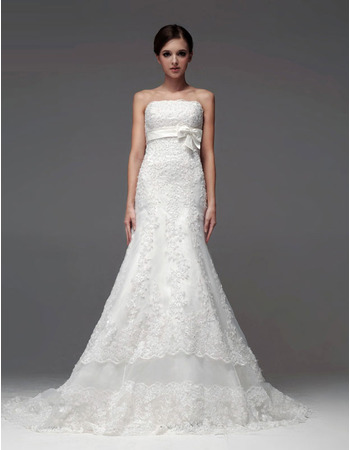 Inexpensive Mermaid/ Trumpet Strapless Chapel Train Wedding Dresses