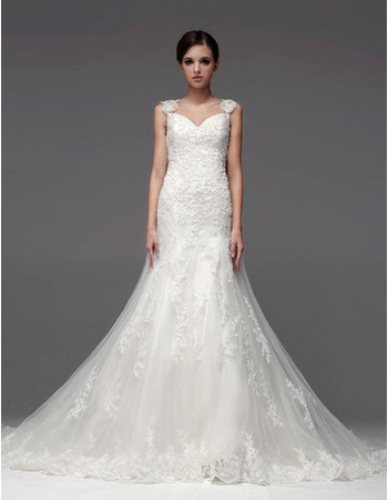 Designer A-Line Sweetheart Chapel Train Wedding Dresses with Straps