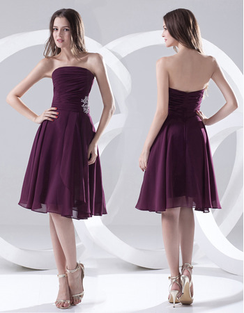 Custom A-Line Strapless Knee Length Chiffon Bridesmaid Dresses