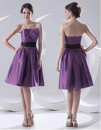 Custom Simple A-Line Strapless Knee Length Satin Bridesmaid Dresses