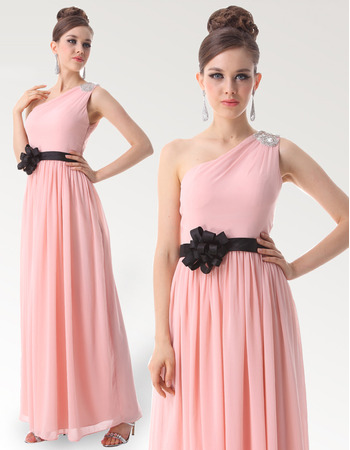 One Shoulder Long Chiffon Bridesmaid Dresses for Spring Wedding