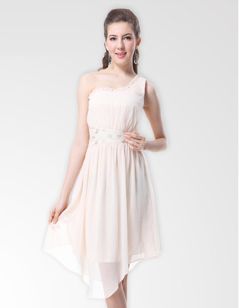 Inexpensive One Shoulder Short Chiffon Summer Bridesmaid Dresses