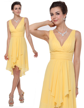 Inexpensive V-Neck Short Chiffon Summer Bridesmaid/ Bridal Party Dress