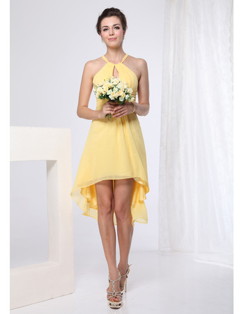 Sexy High-Low Short Chiffon Summer Beach Bridesmaid Dress with Strap