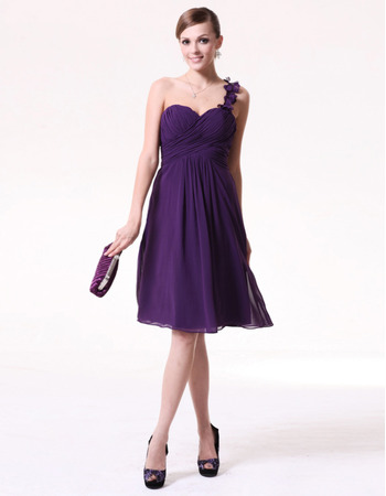 Inexpensive Summer A-Line One Shoulder Short Chiffon Bridesmaid Dresses