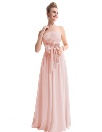 Inexpensive Elegant Strapless Floor Length Chiffon Bridesmaid Dresses