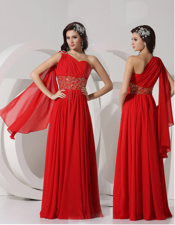 Custom Sheath One Shoulder Floor Length Chiffon Evening/ Prom Dresses