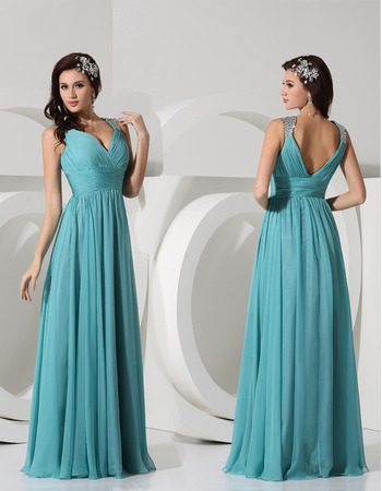 Inexpensive Sheath V-Neck Floor Length Chiffon Evening/ Prom Dresses