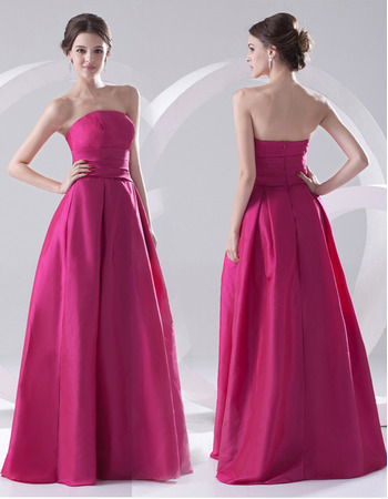 Affordable A-Line Strapless Floor Length Satin Evening/ Prom Dresses