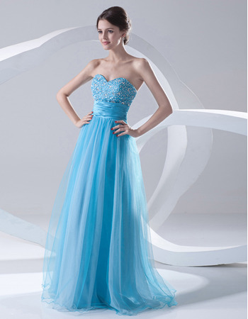 Elegant A-Line Sweetheart Floor Length Organza Evening/ Prom Dresses