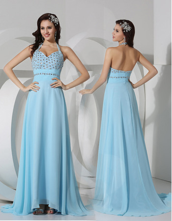 Sexy Sheath Halter Floor Length Chiffon Evening/ Prom Dresses