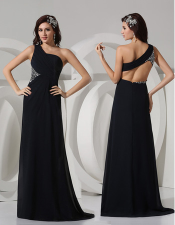 Sexy Sheath One Shoulder Floor Length Satin Evening/ Prom Dresses