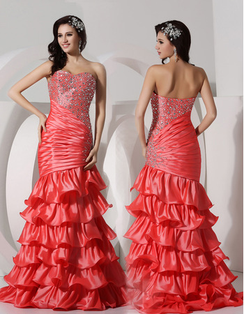 Inexpensive Mermaid Sweetheart Sweep Train Satin Evening/ Prom Dresses