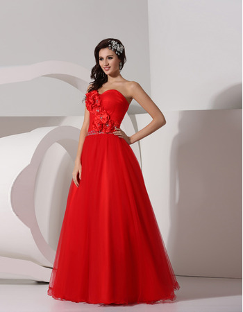 Affordable A-Line Sweetheart Floor Length Organza Evening/ Prom Dresses