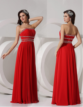 Sheath Strapless Floor Length Chiffon Evening Dresses for Winter Prom