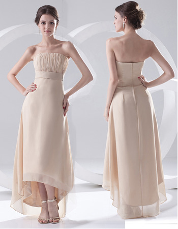 Custom Sheath Strapless Asymmetric Chiffon Evening/ Prom Dresses