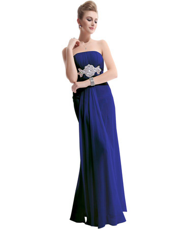 Custom Sheath Strapless Floor Length Chiffon Evening/ Prom Dresses