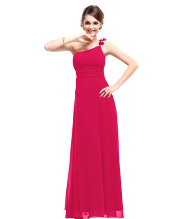 Sexy One Shoulder Chiffon Sheath Floor Length Evening/ Prom Dresses