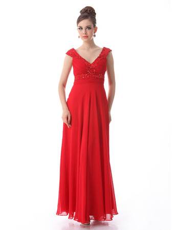 Discount Custom V-Neck Chiffon Ankle Length Evening Dresses for Prom