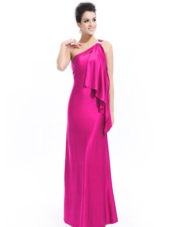 Sexy One Shoulder Sheath/ Column Satin Long Evening Dresses for Prom