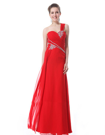 Custom One Shoulder Chiffon Sheath Floor Length Evening/ Prom Dresses