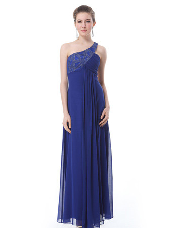 Custom One Shoulder Chiffon Floor Length Sheath Evening/ Prom Dresses