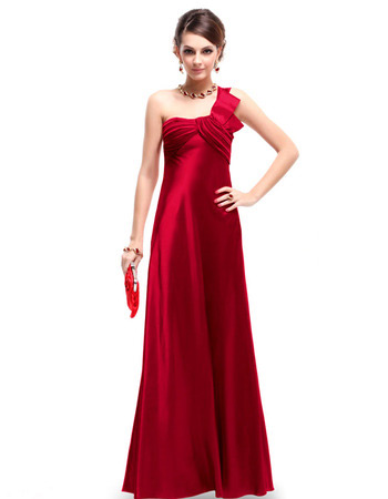 Sexy One Shoulder Satin Sheath Floor Length Evening/ Prom Dresses