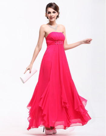 A-Line Strapless Chiffon Ankle Length Evening/ Prom Dresses for Spring
