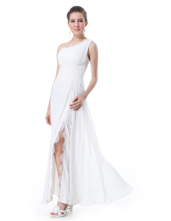 Inexpensive One Shoulder Split Chiffon Long Evening/ Prom Dresses