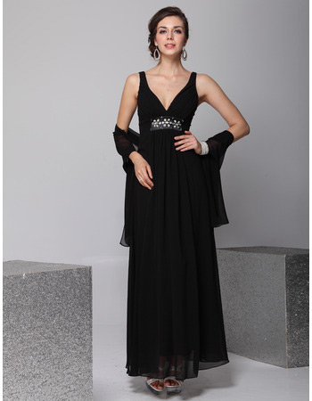 V-Neck Chiffon Ankle Length Sheath Evening/ Prom Dresses for Summer