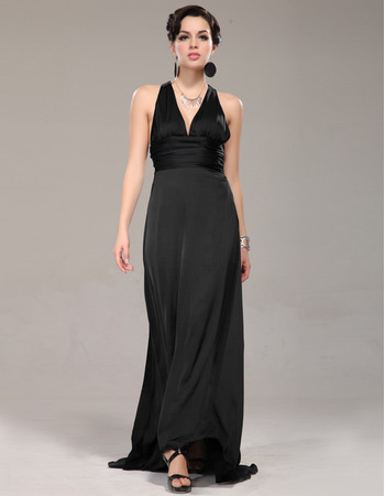 Affordable V-Neck Black Chiffon Sheath Long Evening/ Prom Dresses