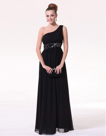 Sheath One Shoulder Chiffon Floor Length Evening/ Prom Dresses