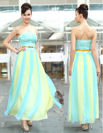 Colorful Sheath Strapless Chiffon Ankle Length Evening/ Prom Dresses