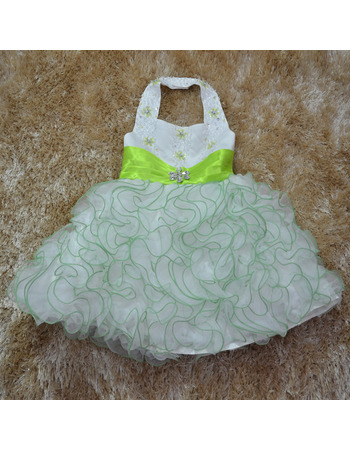 Ball Gown Halter Tea Length Ruffle Flower Girl Dresses