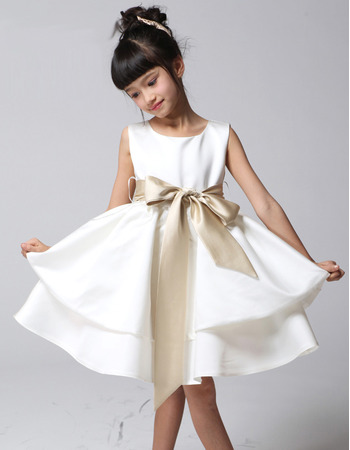 A-Line Knee Length Satin First Communion/ Flower Girl Dresses