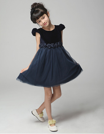 A-Line Round/ Scoop Short Satin Flower Girl Dresses